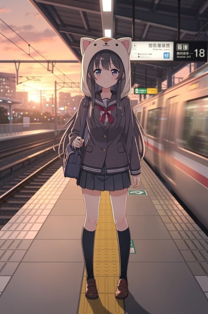 Sample illustration: schoolgirl on station platform (GPT Image 2)