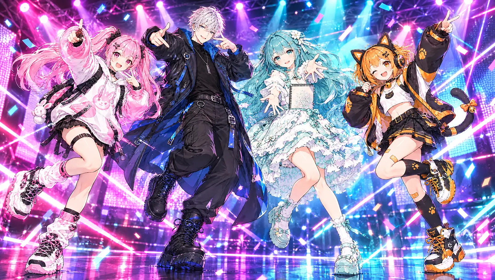 A scene of the original characters dancing on stage